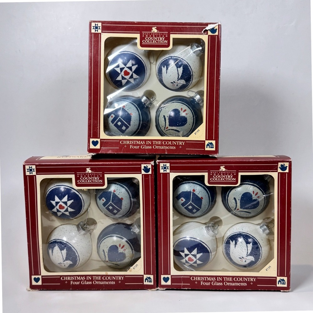 Vintage 1985 Hallmark Mary Emmerling Country Americana Glass Ornaments 3 Boxes